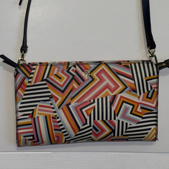 Tory Burch Kerrington geometric T leather crossbody purse bag - Picture 2 of 11